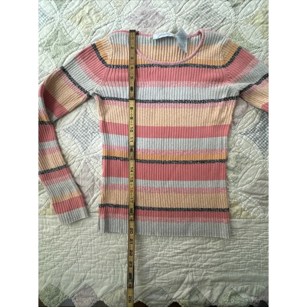 JH Collectibles Preppy Women's Striped Ribbed Pullover‎ Sweater Size S Pink Y2K